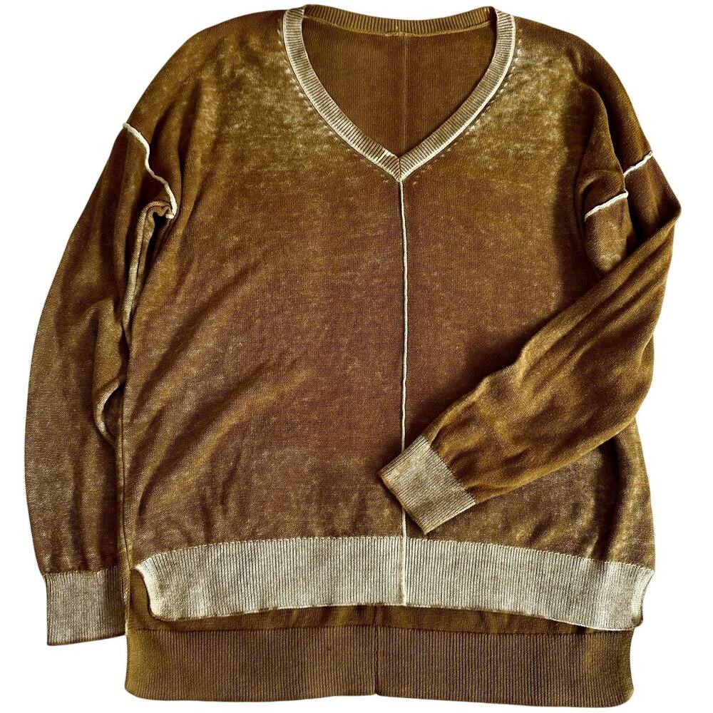 Sundance Cotton V Neck Sweater Boho Mustard Gold